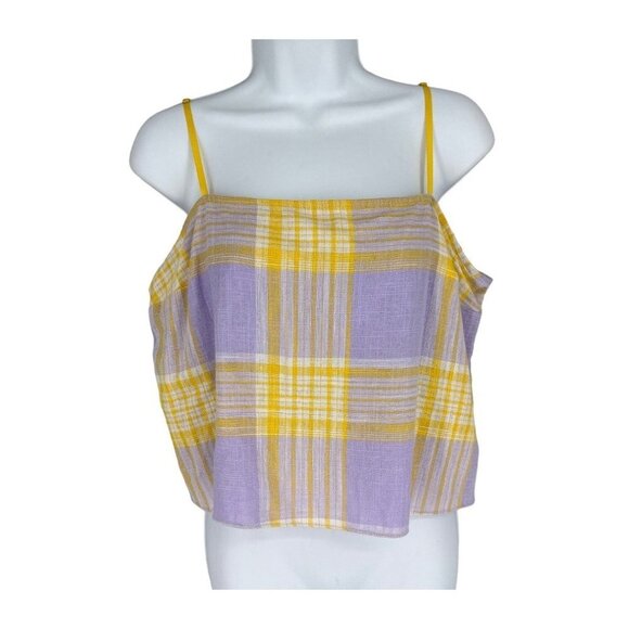 Urban Outfitters Lavender Yellow Plaid Linen Blend Crop Top Size L - Picture 1 of 9
